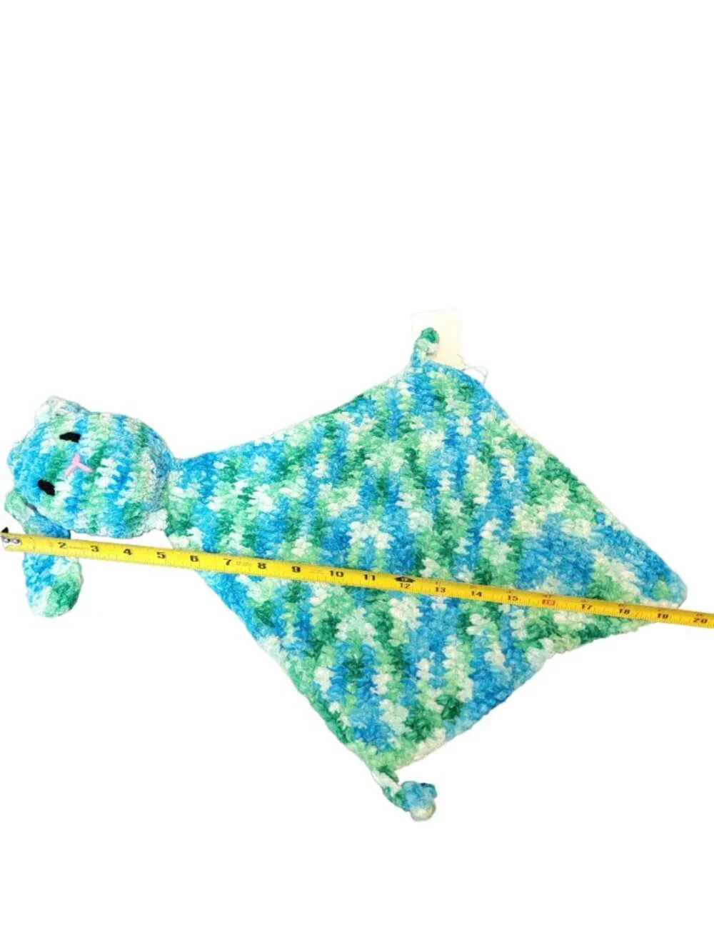 Bunny Comfort Blanket Baby Knit Chenille Blue Green Crochet Rabbit Photography